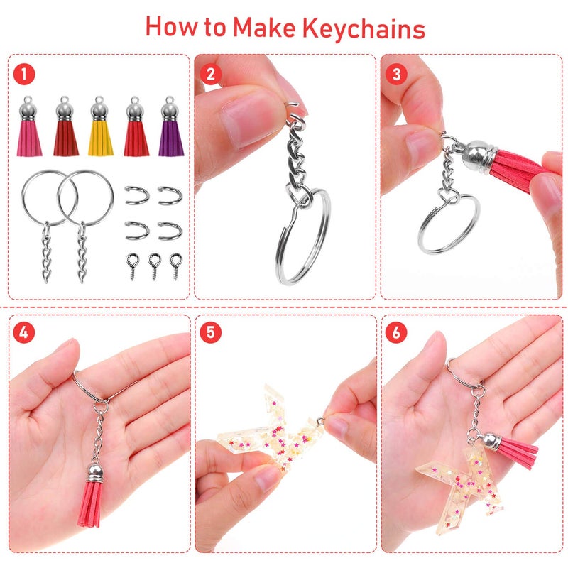 Cridoz Tassel Keychain Set, 400pcs Includes Tassels, Key Chain Rings, Jump Rings & Screw Eye Pins for Acrylic & Resin Keychain Blanks, DIY Craft - Image 5